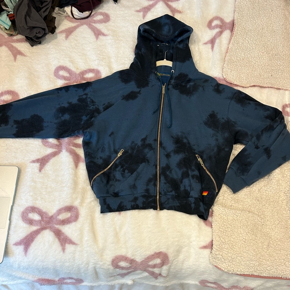 Aviator Nation tie dye zip up blue and black